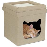 RELAXDAYS Katzenhöhle indoor, Schlafplatz für Samtpfoten, Katzenbox 2 Etagen, faltbar, HBT: 44 x 40 x 40 cm, braun/weiß