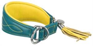 TRIXIE Active Comfort Halsband voor Windhonden, Petrol/Geel Maat XS-S 24-31cm B50mm