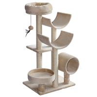 PawHut Katzenbaum Katzenkratzbaum Katzen Kletterbaum Kratzbaum Spielzeug Tunnel Beige L50 x B40 x H105 cm