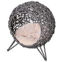 PawHut kattenhuis, comfortabele kattenslaapplaats, met kussen, verhoogde poten, duurzaam PVC-rotan, 50 x 50 x 70 cm, grijs | Aosom.nl