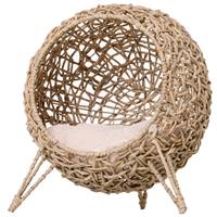 PawHut kattenhuis, comfortabele kattenslaapplaats, verhoogde poten, duurzaam PVC rotan, eenvoudig te reinigen, 50 x 50 x 65 cm, grijs | Aosom.nl