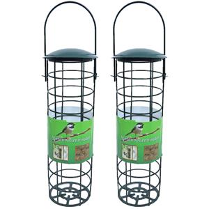 Boon 2x stuks vogel voedersilo voor vetbollen metaal groen 23 cm -