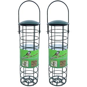 2x Stuks Vogel Voedersilo Voor Vetbollen Metaal Groen 23 Cm - Vogel Voedersilo