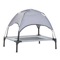 PawHut Haustierbett mit Baldachin, Erhöhtes Hundebett, Hundeliege outdoor mit Dach, Atmungsaktiv, Taftstoff Grau 61 x 46 x 62 cm