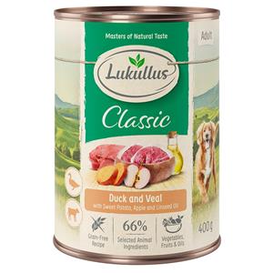 6x400g Adult Eend & Kalf Lukullus Natuurkost Graanvrij Hondenvoer droog