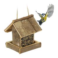 RELAXDAYS Vogelfutterhaus, Wildvogel Futterstelle zum Aufhängen, HBT 17 x 14,5 x 11,5 cm, Vogelhäuschen aus Holz, natur