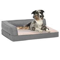 vidaXL Hundematratze Ergonomisch 60x42 cm Leinenoptik Fleece Grau 