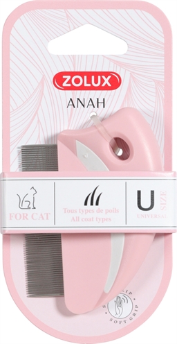 Zolux Anah Cat Ronde Vlooienkam - Kattenvachtkam - 1.7x5.8x8.5 cm Pink Wit For Cat. All Coat Types