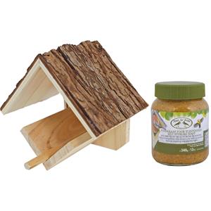 Boon Vogelhuisje/voederhuisje/pindakaashuisje hout met dak van boomschors 16 cm inclusief vogelpindakaas -