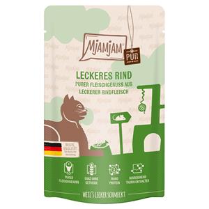 Economy Pack 24x125g MjAMjAM Quetschie Pure Meat Delight Delicious Pure Beef kattenvoer nat