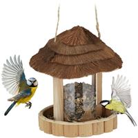 RELAXDAYS Vogelfutterhaus, Holz, Futterhaus zum Aufhängen, HxD: 20 x 18 cm, Kokosdach, Futterstelle für Wildvögel, natur - 