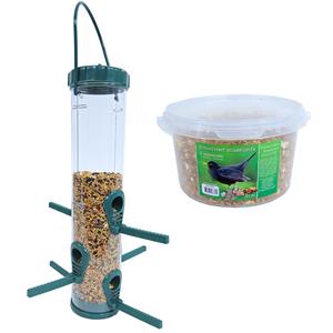 Boon Vogel voedersilo groen/transparant kunststof 33 cm inclusief 4-seizoenen mueslimix vogelvoer -