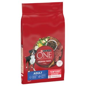 Sparpaket: 2x7kg Purina One Medium/Maxi Adult Rind & Reis Hundefutter trocken