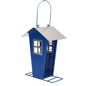 Pro Garden 1x Stuks vogel voeder huisje voor pindas/vetbollen blauw metaal 19 cm -