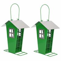 Pro Garden 2x Tuinvogels hangende voeder silo/voederhuisje Groen