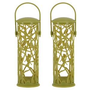 Esschert Design 2x stuks vogel voedersilo voor vetbollen groen kunststof 27 cm -