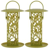 Esschert Design 2x stuks vogel voedersilo met tray voor vetbollen groen kunststof 27 cm -