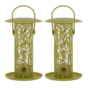 Esschert Design 2x stuks vogel voedersilo met zitstokjes en tray groen kunststof 27 cm -