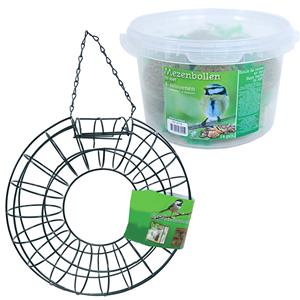 Boon Vogel voedersilo rond metaal groen 25 cm inclusief 14 vetbollen -