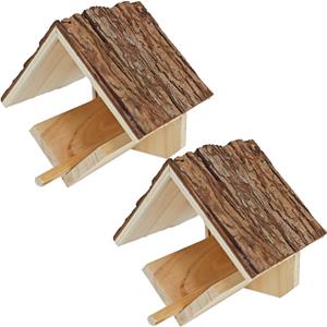 Boon Vogelhuisje/voederhuisje - 2x stuks - hout - dak van boomschors - 16 cm - Vogel voederstation -