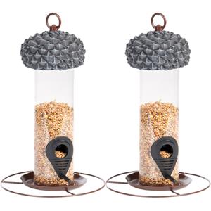 Esschert Design 2x stuks vogel voedersilo met eikeldeksel metaal/pvc 27 cm -