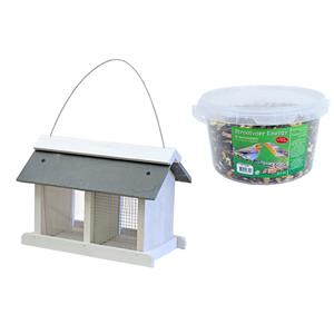 Boon Vogelhuisje/voedersilo met twee vakken hout/leisteen 31 cm inclusief 4-seizoenen energy vogelvoer -