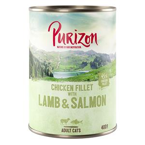 6x400g Adult Kipfilet met Zalm & Lam Purizon Kattenvoer