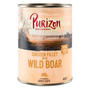 6x400g Adult Kipfilet met Wild Zwijn Purizon Kattenvoer