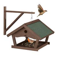 RELAXDAYS Vogelfutterhaus Holz, Futterhaus zum Aufhängen, HBT: 35x42,5x40,5 cm, Futterstelle für Wildvögel, dunkelbraun - 