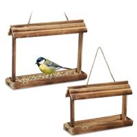 RELAXDAYS Vogelfutterhaus 2er Set, geflammtes Holz, zum Aufhängen, HxBxT: 23,5 x 31,5 x 8 cm, Vogelfutterstation, natur - 