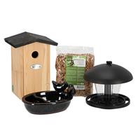 esschert design Garten Vogel Set Haus Winter Futter Schale Wasser Bad schwarz Meisen Nist Kasten