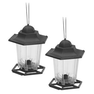 Merkloos 2x stuks kunststof vogel voeder huisjes voor vogelzaad zwart 17 cm -