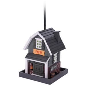 Merkloos Houten vogel voeder huisje voor pindas/vetbollen boerderij thema 23 cm -