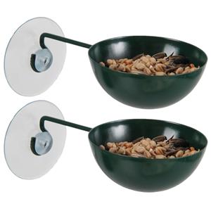 Esschert Design 2x stuks raamvoederbakje voor vogelvoer 12 cm donker groen -