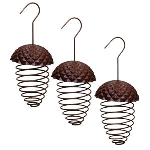 Best for Birds 3x stuks ijzeren voederveren voor vetbollen/mezenbollen eikelvorm 23 cm -
