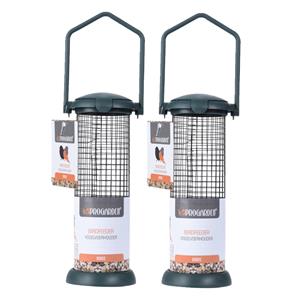 Merkloos 2x stuks kunststof vogel voeder huisjes voor pindas/vetbollen zwart D9 x H23 cm -