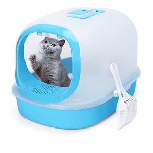 Nobleza Gesloten kattenbak met schepje - 55x39x36 cm - Blauw transparant