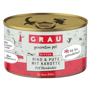 Grau 6x200g Kitten Rund/Kalkoen/Wortel Bliksmulpotjes  Kattenvoer