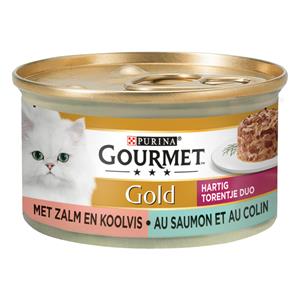 Gourmet Gold Hartig Torentje Duo met zalm en koolvis natvoer kat (24x85 g) 48 x 85 g