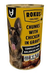 Rokus Hondenvoer Blik Stukjes Kip in Jus 1,24 kg