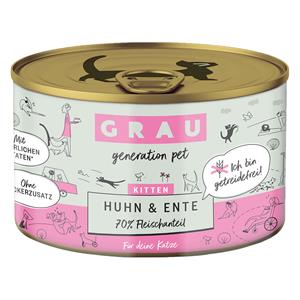 6x200g Kitten Kip/Eend Bliksmulpotjes Grau Kattenvoer