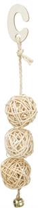 TRIXIE 3 rotan ballen met bel aan touw naturel 24 CM