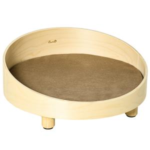PawHut Erhöhtes Hundebett mit Kissen runde Haustierbett Hundeschlafplatz für kleine Hunde waschbarer Bezug Holzbeine Natur+Hellbraun Ø59 x 23,5 cm