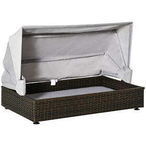 PawHut Rattan Hundehütte mit Dach Hundeliege Hundehaus Haustierbett Hundebett Hundekorb Hundesofa Hunde Outdoor Kissen Kaffee+Grau 90 x 60 x 65 cm
