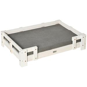 PawHut Hundesofa Erhöhtes Haustiersofa mit Kissen Katzensofa Hundecouch für kleine und mittlere Hunde waschbarer Bezug Weiß+Grau 90x60x20cm
