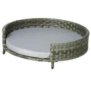PawHut Hundebett Hundekorb Hundesofa Katzenbett mit Kissen Katzensofa Hundekörbchen für mittelgroße und kleine Hunde Rattan Grau 75 x 75 x 20 cm