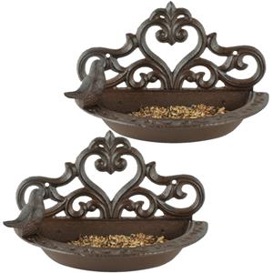 Esschert Design 2x stuks wand vogel voederbak/drinkbak gietijzer 24 cm -