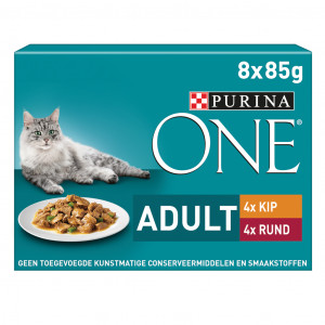 Purina One Adult reepjes in saus met kip, rund en groenten natvoer kat (8x85g) 16 x 85 g