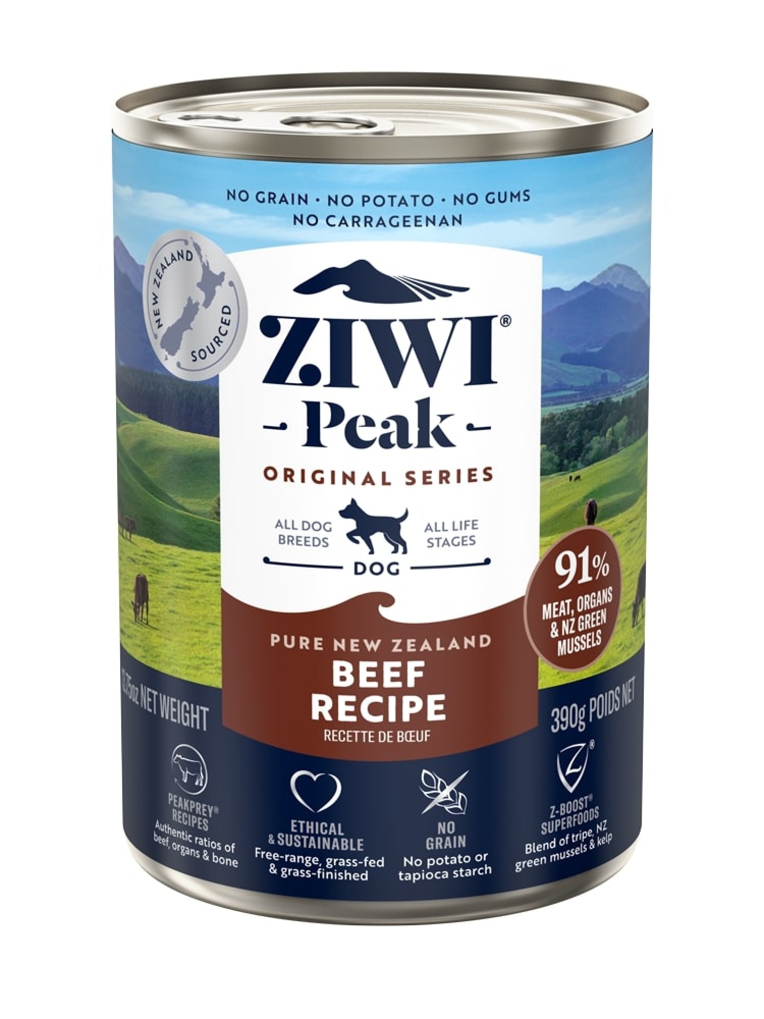 Ziwi Peak natvoeding voor de hond Rund 390 gr.