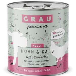 GRAU Smulpotje Graanvij 6 x 800 g Kattenvoer - Kip & Kalf